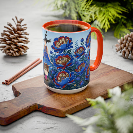 💙🌺 The Sapphire Blossom Garden Dancer Colorful Mug – Art Deco Fashion Fantasy