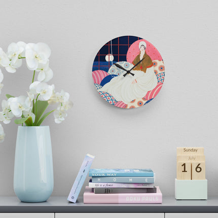 🌙🪶 The Lady Of The Midnight Salon Acrylic Wall Clock – Art Deco Bohemian Elegance