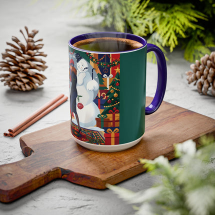 ☃️🎄 The Snowman's Christmas Companion Colorful Mug – Art Deco Holiday Fantasy