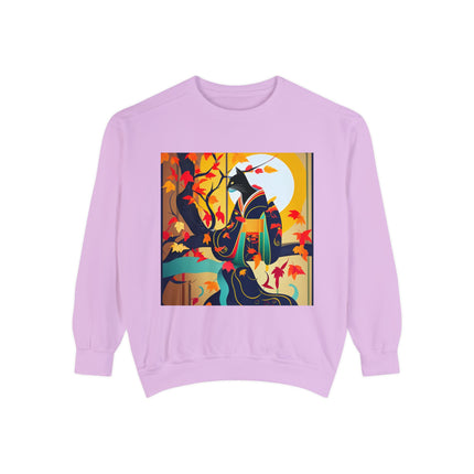 Black Cat in Kimono Unisex Garment-Dyed Sweatshirt