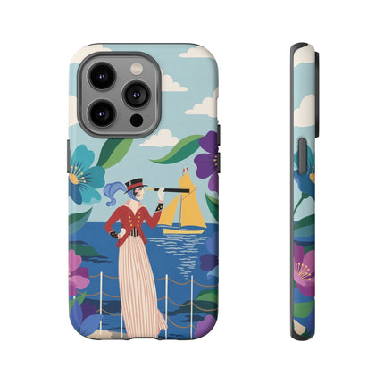 🌊🔭 The Lady Of The Seaside Lookout Phone Case – Art Deco Nautical Adventure