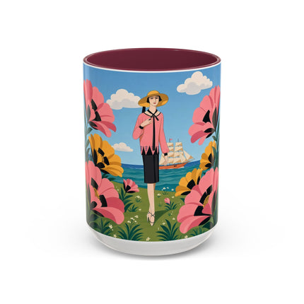 🌸⛵ The Seaside Blossom Promenade Colorful Mug – Art Deco Coastal Elegance