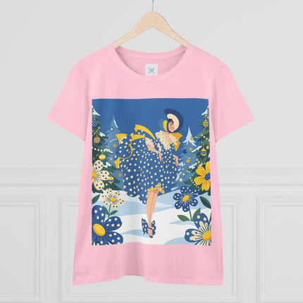 ❄️💙 The Bluebell Christmas Promenade Cotton Tee – Art Deco Holiday Elegance