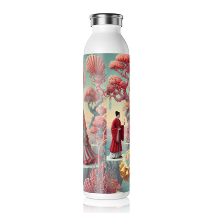Cherry Blossom Courtesans & Crimson Crab Slim Water Bottle 20oz – Imperial Elegance & Playful Charm
