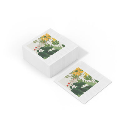 Clerodendrum & Rudbeckia by Tanigami Kônan White Coined Napkins