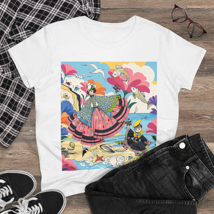 🐚🐟 The Seaside Fantasy Cotton Tee – Art Deco Ocean Whimsy