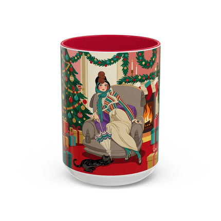 🖤🔥 The Lady Of The Christmas Hearth Colorful Mug – Art Deco Holiday Elegance