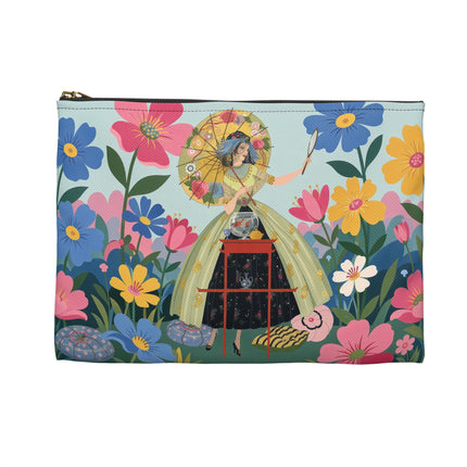 🌸🪞 The Floral Parasol Reflection Accessory Pouch – Art Deco Garden Fantasy