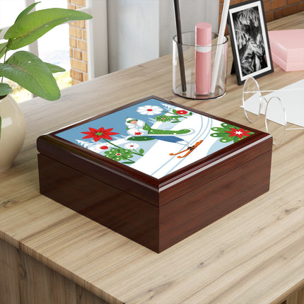 🎿❄️ The Winter Garden Skier Jewelry Box – Whimsical Holiday Fantasy