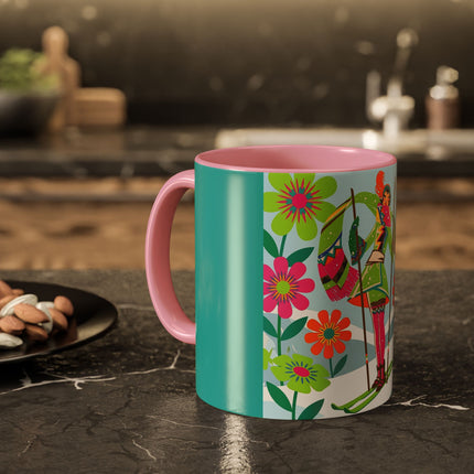 🎿🌸 The Winter Flower Adventurer Colorful Mug – Colorful Ski Fantasy