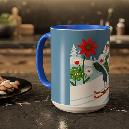 🎿❄️ The Winter Garden Skier Colorful Mug – Whimsical Holiday Fantasy