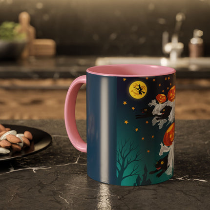 🐈‍⬛🎃 The Flying Black Cats Of Halloween Colorful Mug – Whimsical Storybook Charm