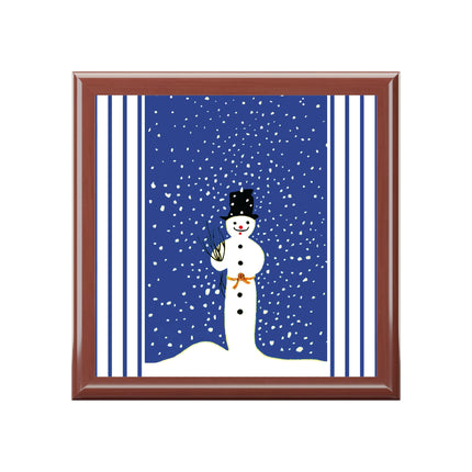Snowman in Falling Snow Jewelry Box