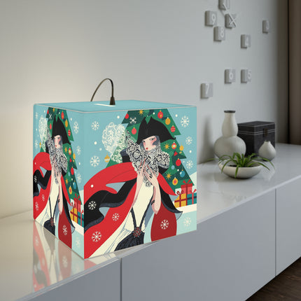 ❤️ The Lady Of The Crimson Scarf Light Cube Lamp – Art Deco Christmas Elegance