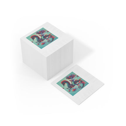 Mermaid & Sea Dragon White Coined Napkins – Ocean Guardian & Mythic Beauty