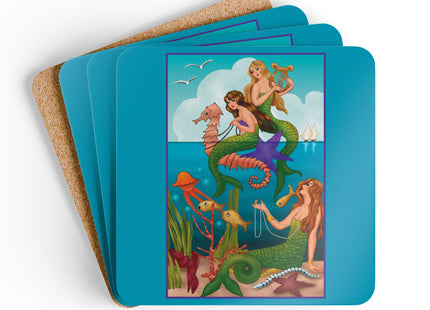 Three Mermaids with Strings of Pearls by Carlo Chiostri Corkwood Coaster Set