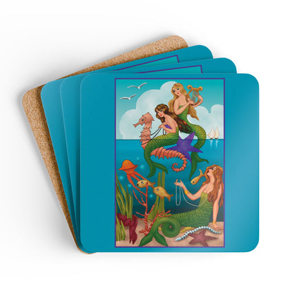 Three Mermaids with Strings of Pearls by Carlo Chiostri Corkwood Coaster Set