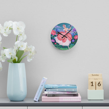 🌸🎭 The Rose Garden Masquerade Acrylic Wall Clock – Art Deco Floral Elegance