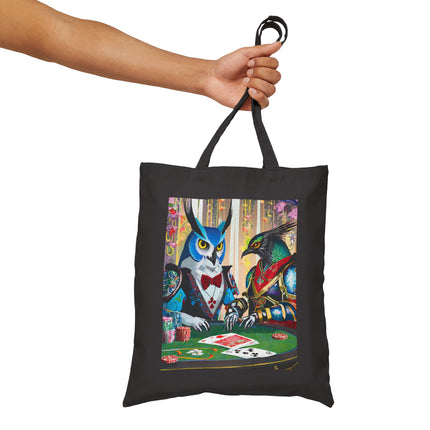 Cyberpunk Owl & Raven Cotton Canvas Tote Bag