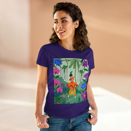 🌺🦜 The Tropical Garden Serenade Cotton Tee – Colorful Art Deco Fantasy
