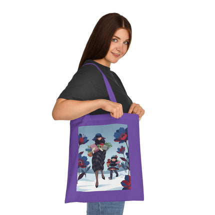 🎁🌺 The Christmas Gift Garden Stroll Cotton Tote Bag – Art Deco Holiday Elegance