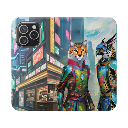 🐆🦜 Cybernetic Duets Flip Case – Neon Elegance & Digital Harmony