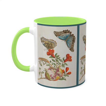 Blue Butterflies and Pomegranate by Maria Sibylla Merian Colorful Mugs, 11oz