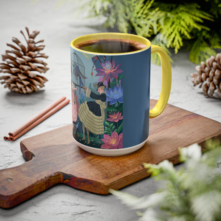 The Ladies And The Enchanted Macaw Colorful Mugs – Art Deco Botanical Elegance