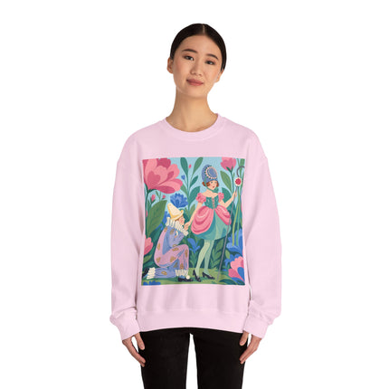 🌸🎭 The Garden Masquerade Crewneck Sweatshirt – Art Deco Floral Whimsy
