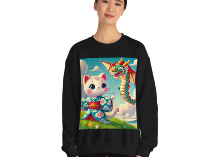 Geisha Kitten and the Dragon Kite Heavy Blend™ Crewneck Sweatshirt