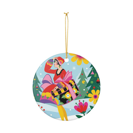 🌸🎄 Christmas In The Winter Garden Ceramic Ornament – Whimsical Holiday Fantasy