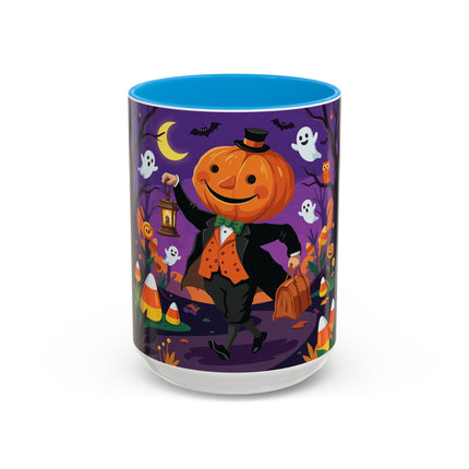 🎃🏮 The Pumpkin Gentleman's Moonlit Stroll Colorful Mug – Whimsical Halloween Charm