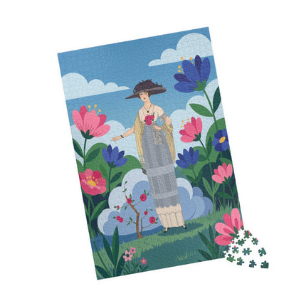 🌸🎩 The Lady Of The Grand Flower Garden Puzzle – Art Deco Fashion Illustration