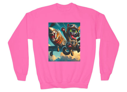 Parachuting Cat Commando Youth Crewneck Sweatshirt