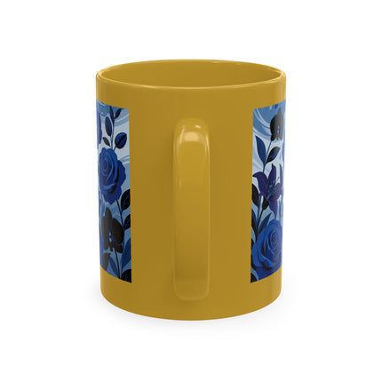 ☔💙 The Lady In The Blue Rain Garden Ceramic Mug – Art Deco Floral Elegance