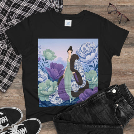 💜🌸 The Lavender Porcelain Garden Cotton Tee – Art Deco Fashion Elegance
