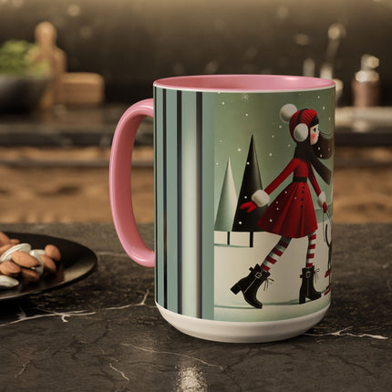 Red Sled & Curious Cats Colorful Mugs (11oz, 15oz)