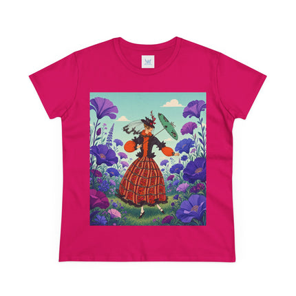 🌺✨ The Enchanted Flower Promenade Cotton Tee – Art Deco Fashion Whimsy