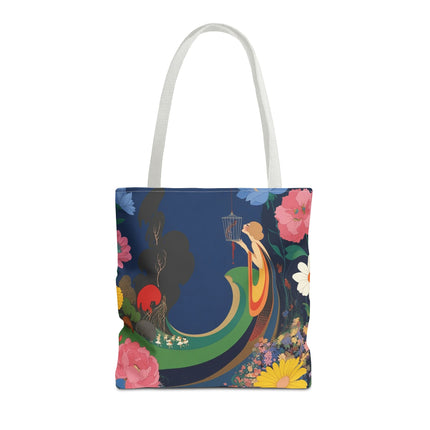 🌙🐦 The Lady Of The Moonlit Birdcage Tote Bag – Art Deco Floral Fantasy