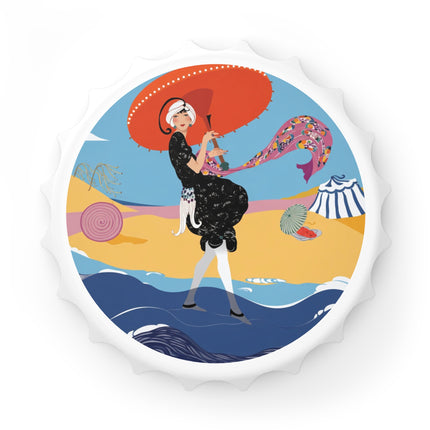 Beachside Promenade Bottle Opener – Glamorous Summer Stroll & Retro Chic