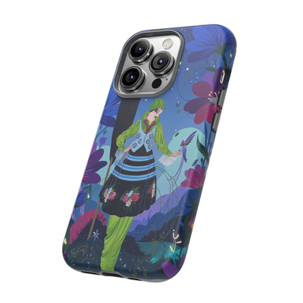 🌸🐦 The Lady Of The Midnight Bird Garden Phone Case – Art Deco Floral Fantasy