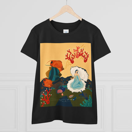🐚🪸 The Lady Of The Coral Reef Cotton Tee – Art Deco Ocean Fantasy