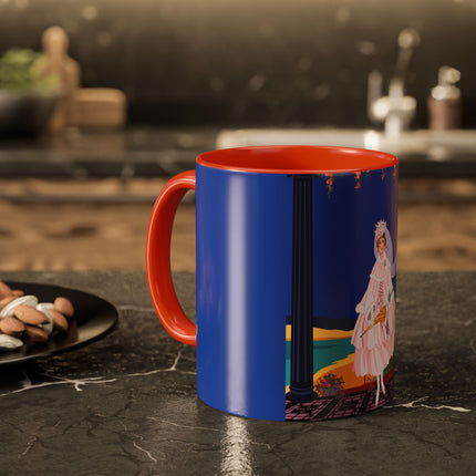 The Moonlit Promenade Colorful Mug (11oz, 15oz) – Blush Elegance, Coastal Romance & Art Deco Style