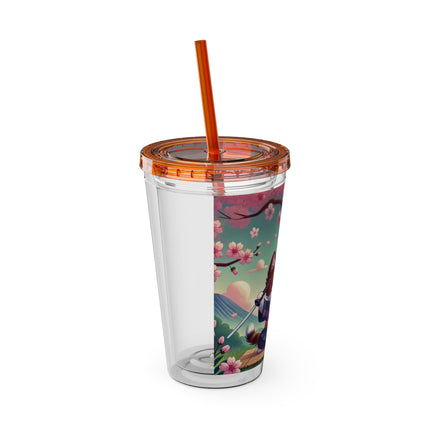 Samurai Kitten Sunsplash Tumbler with Straw, 16oz