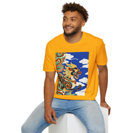 🦁☁️ The Celestial Snow Lion Softstyle T-Shirt – Tibetan Mythical Guardian & Sacred Clouds