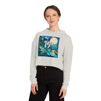 Ethereal Moonlit Lake Women’s Cropped Hooded Sweatshirt