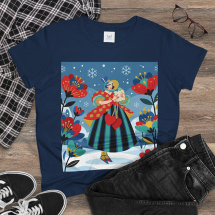 ❤️❄️ The Winter Heart Messenger Cotton Tee – Art Deco Winter Enchantment