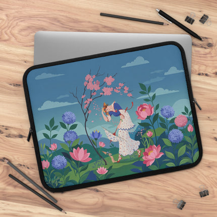 🌸🎭 The Lady Of The Flower Garden Masquerade Laptop Sleeve – Art Deco Floral Fantasy