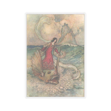 Rita Rides on the Dolphin by Warwick Goble Kiss-Cut Stickers (4 Sizes)