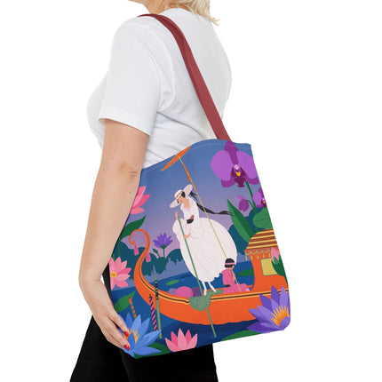 🪷🛶 The Lady Of The Lotus Garden Gondola Tote Bag – Art Deco Floral Adventure